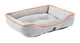 QUAPAS! selbstkühlendes Hundebett – Grau mit orangem Keder
