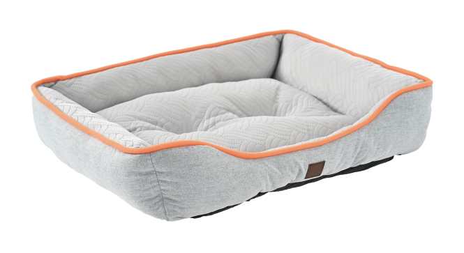 QUAPAS! selbstkühlendes Hundebett – Grau mit orangem Keder